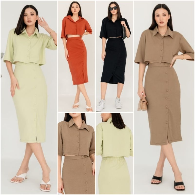 KEMEJA Original PREMIUM! Wanda 2 IN 1 WAFFLE KNIT SET BUTTON CROP SHIRT