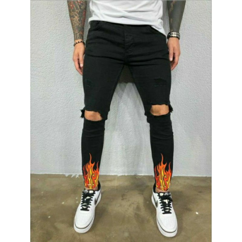 Men's Ripped Knee jeans Men's Ripped Pants splitfire | Shopee Malaysia