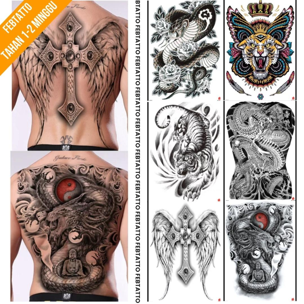 Full Arm Temporary Tattoo Size 35cm x 48cm Dragon Wings Cross God TB