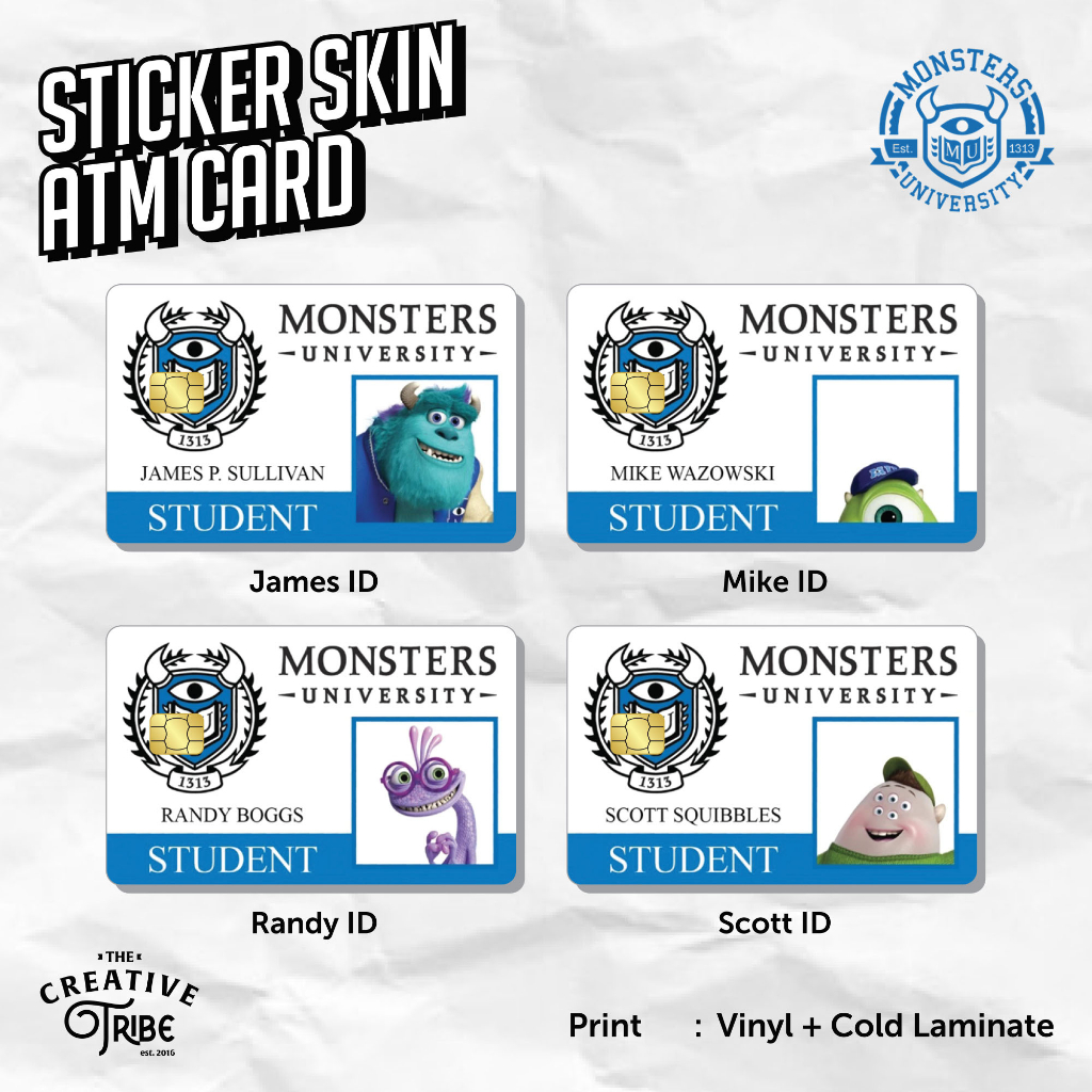 Monster University - Sticker Card Skin - Vinyl ATM Debit Credit Emoney ...