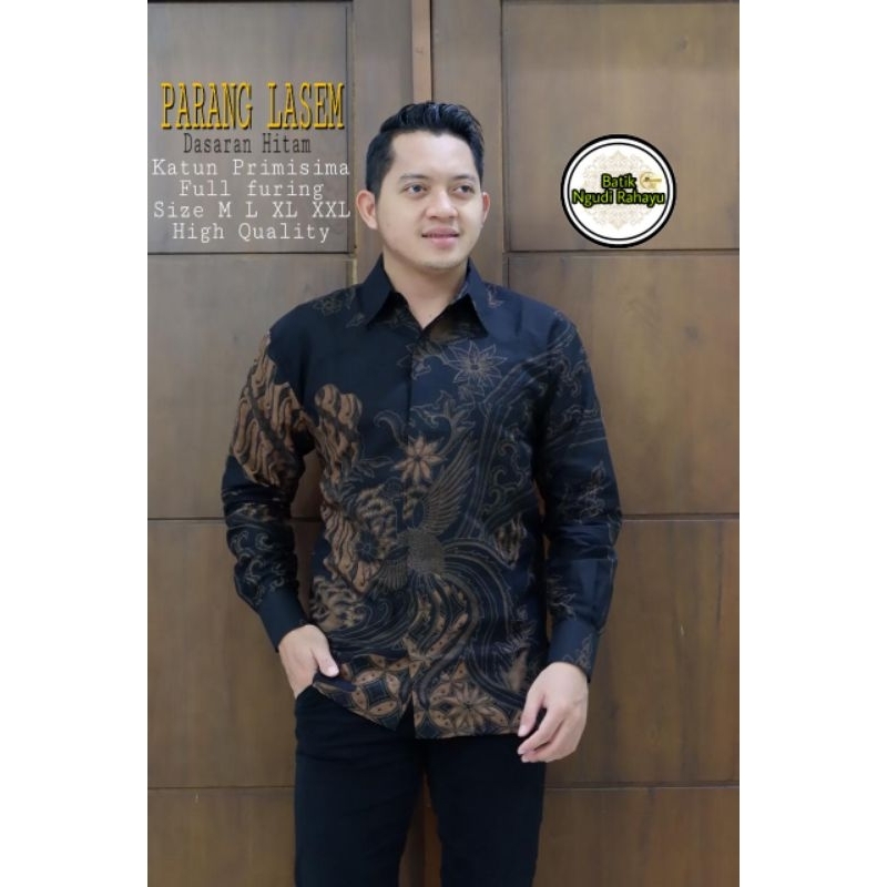 KATUN HITAM KEMEJA Hem batik Men's batik Shirts Men's batik Long Sleeve ...