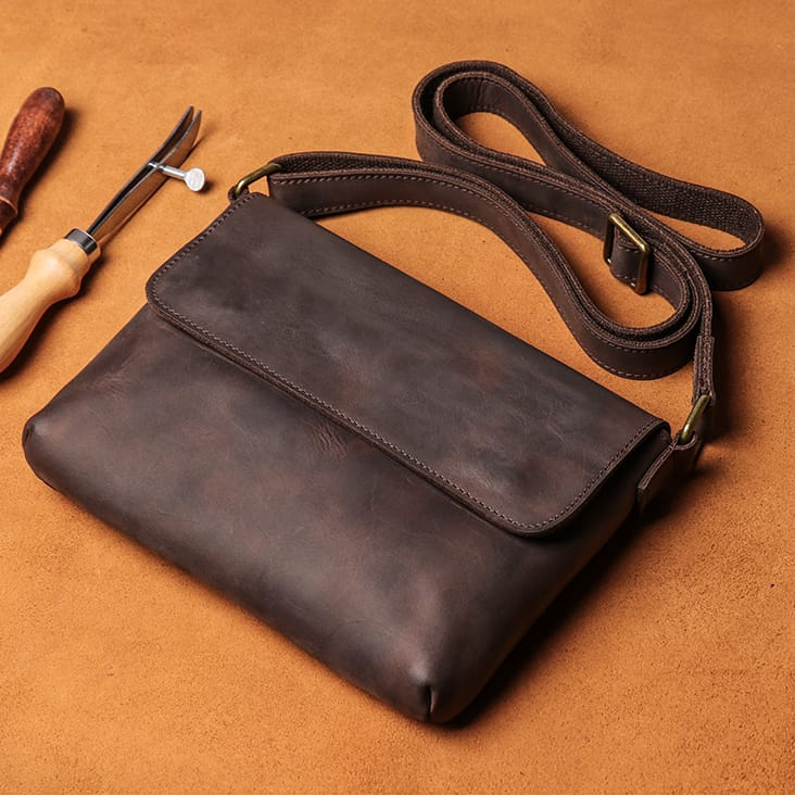 Genuine Leather Men's Sling Bag - Men's Leather Sling Bag - Leather Bag ...