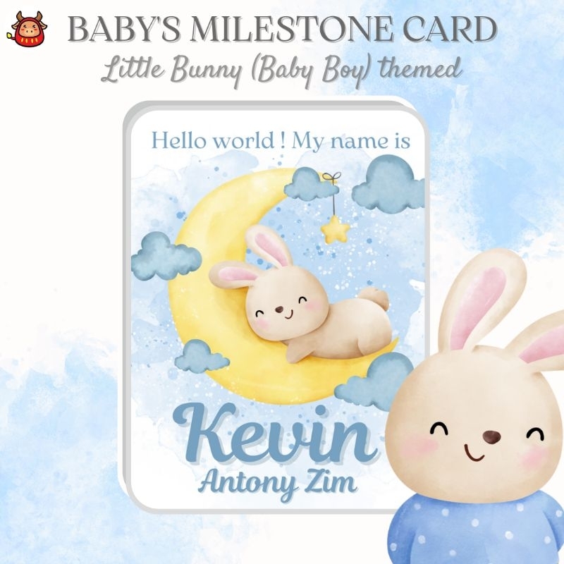 Baby Milestone Card Dragon | Bunny / Rabbit boy New Design Watercolor ...
