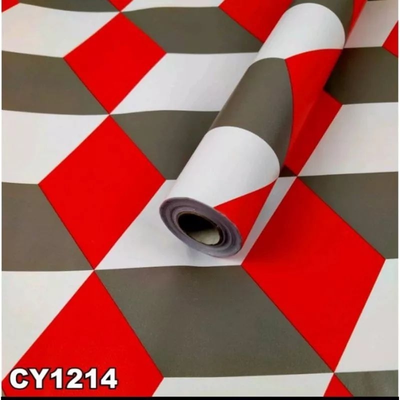 MERAH Cube Motif Wall Wallpaper Red Cube Wall Wallpaper Living Room Wall Wallpaper Wall Sticker