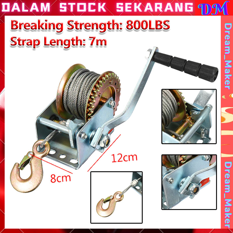 Hand Winch, 800LBS Heavy Duty Boat Trailer Winch With 16FT Strap, Two-Way Ratchet Gear For Trailer Boat Towing With Crank Handle