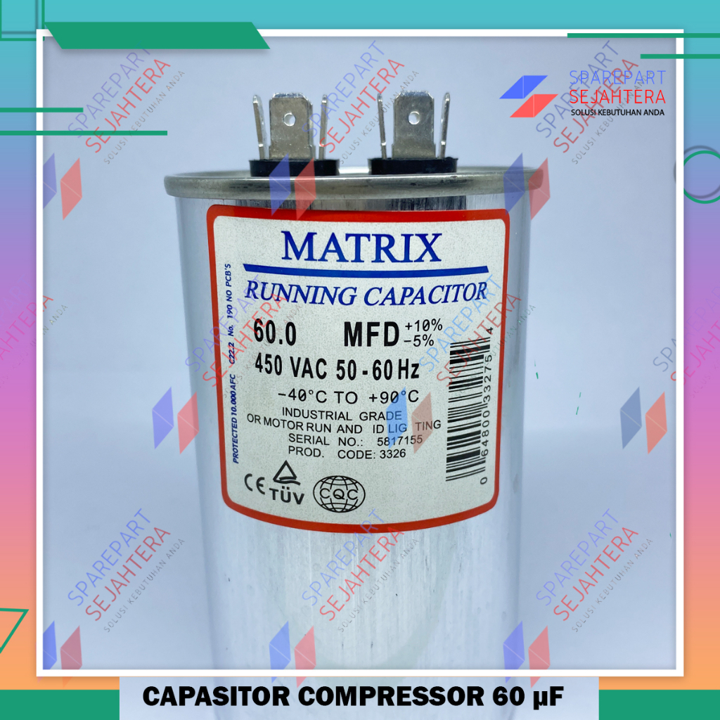 MESIN Capacitor Capacitor AC Compressor Engine Compressor 60uf MATRIX
