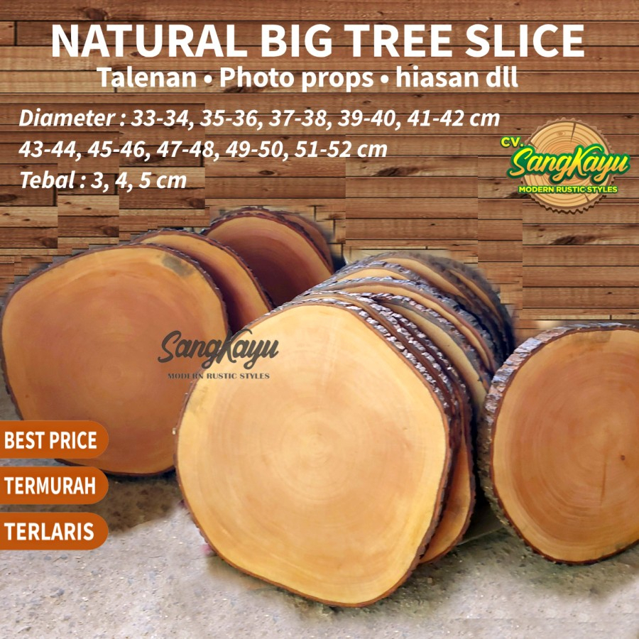 Kayu Coated Big Wood Slice Tree Slice Cutting Board Natural Round Wood