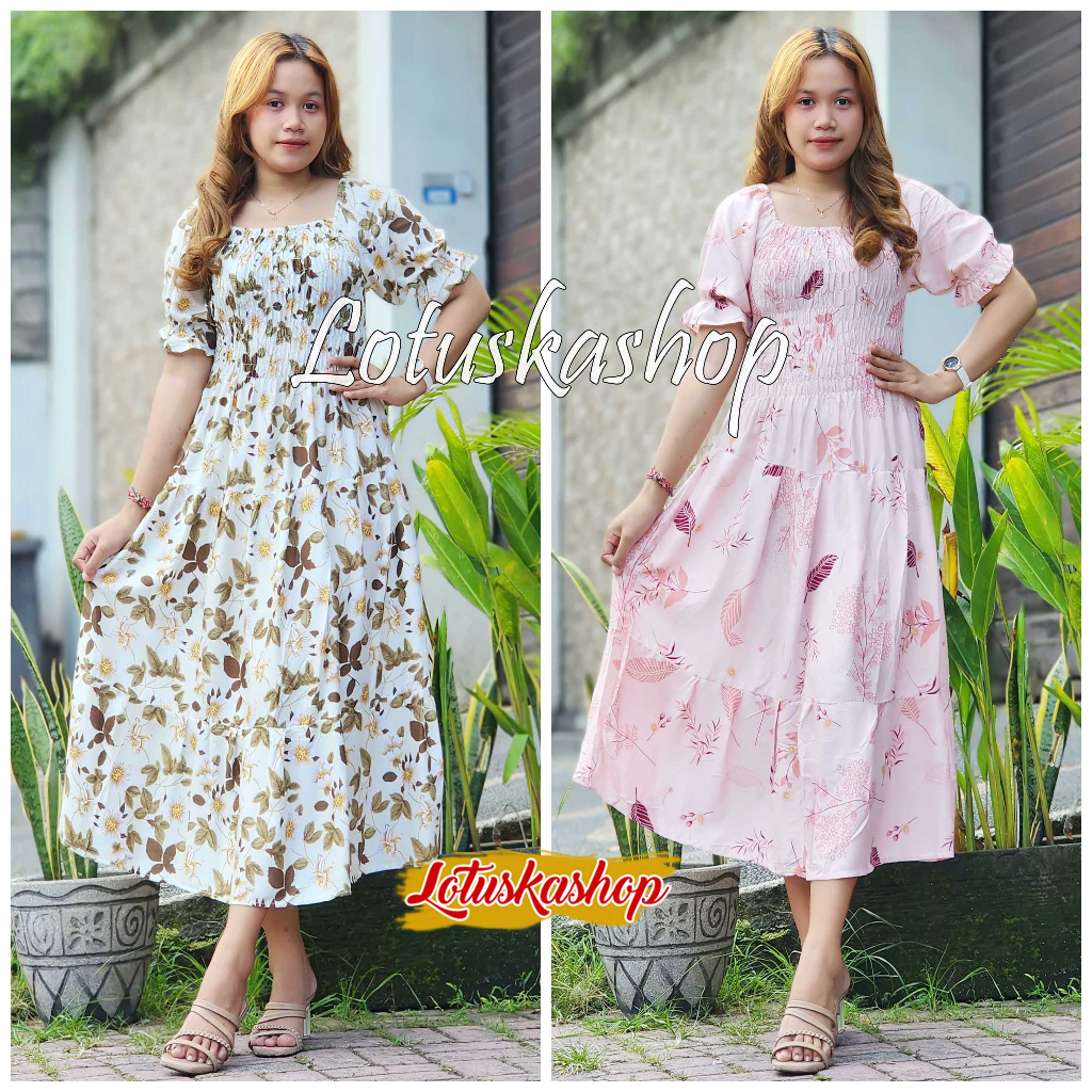 Long Dress Canda Wrinkle Double Ruffle | Shopee Malaysia