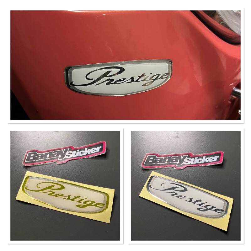 PRESTIGE White Embossed Emblem Sticker Waterproof Sticker Nama Sticker ...