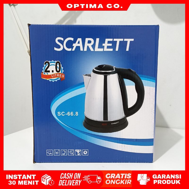 Electric Kettle Stainless Steel Water Heater Low Watt 2 Liter Scarlett