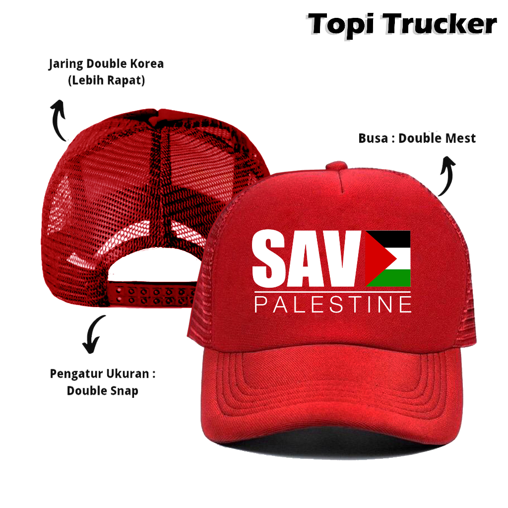 Trucker Hat Jaring Sablon Save Palestine Palestine Gaza Men And Women