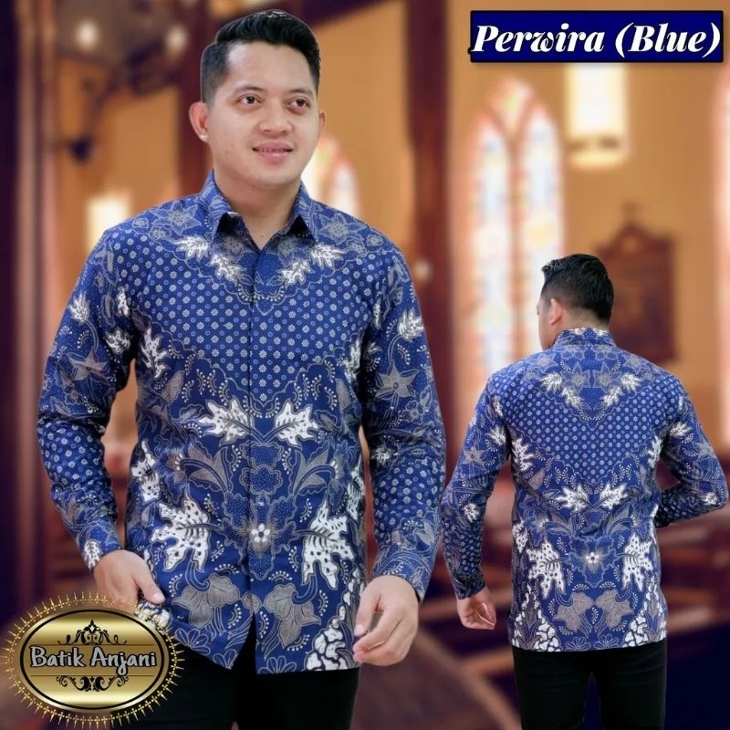 Srikandi Men's batik Long Sleeve Navy Blue Layer modern batik | Shopee ...