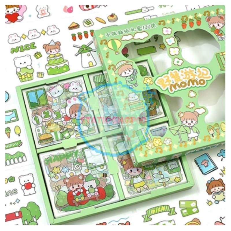 Ss00 1 box 100 sheets Cute Momo Stickers 4 colors 100 Sheets Momo Sticker Korean Cartoon Cute