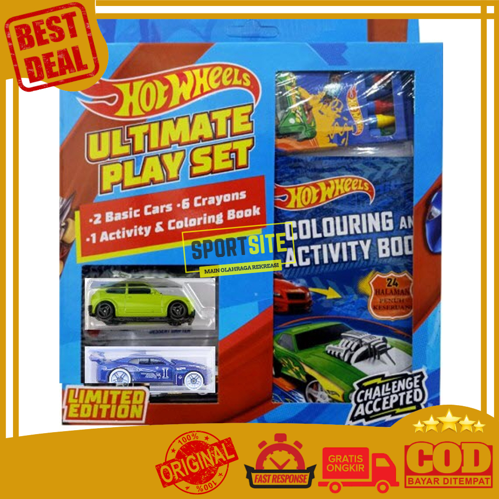 Hot Wheels Ultimate Play Set 2 Cars+Crayon+Coloring Book Toys Limited