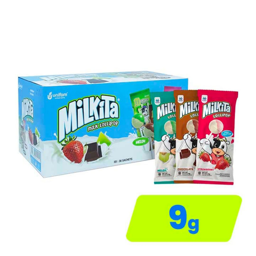 Milkita Lolllipop Candy Strawberry Chocolate Melon Flavor 9gr Carton (6