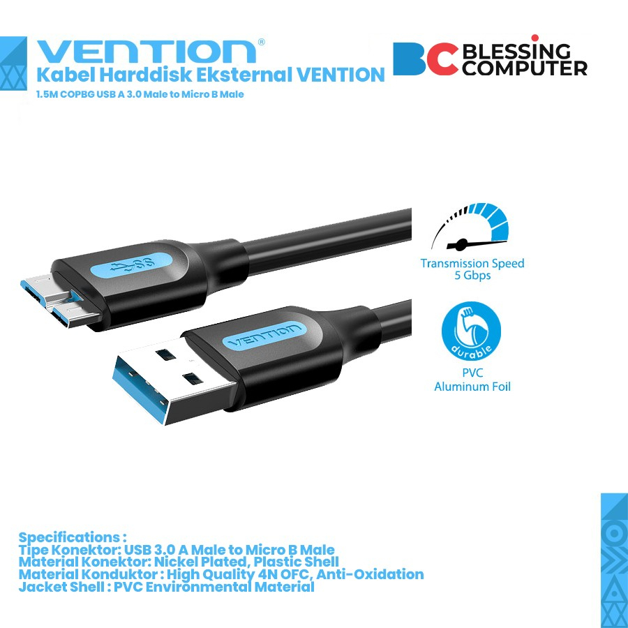 VENTION 1.5M COPBG USB A 3.0 Male to Micro BM External Hard Disk Cable ...
