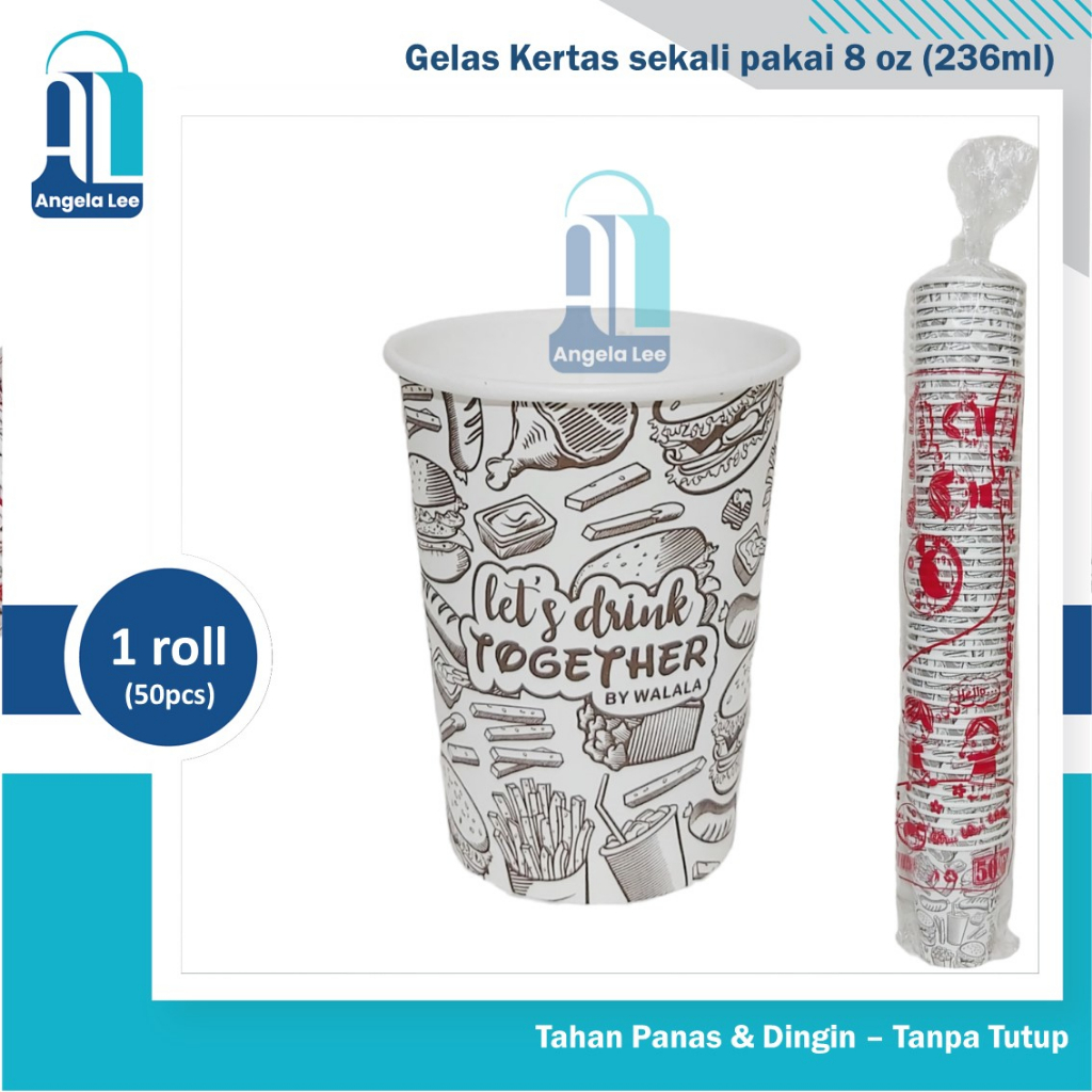 Paper Cup Motif Hot Cold Coffee Paper Cups 8oz Contents 50pcs | Shopee ...