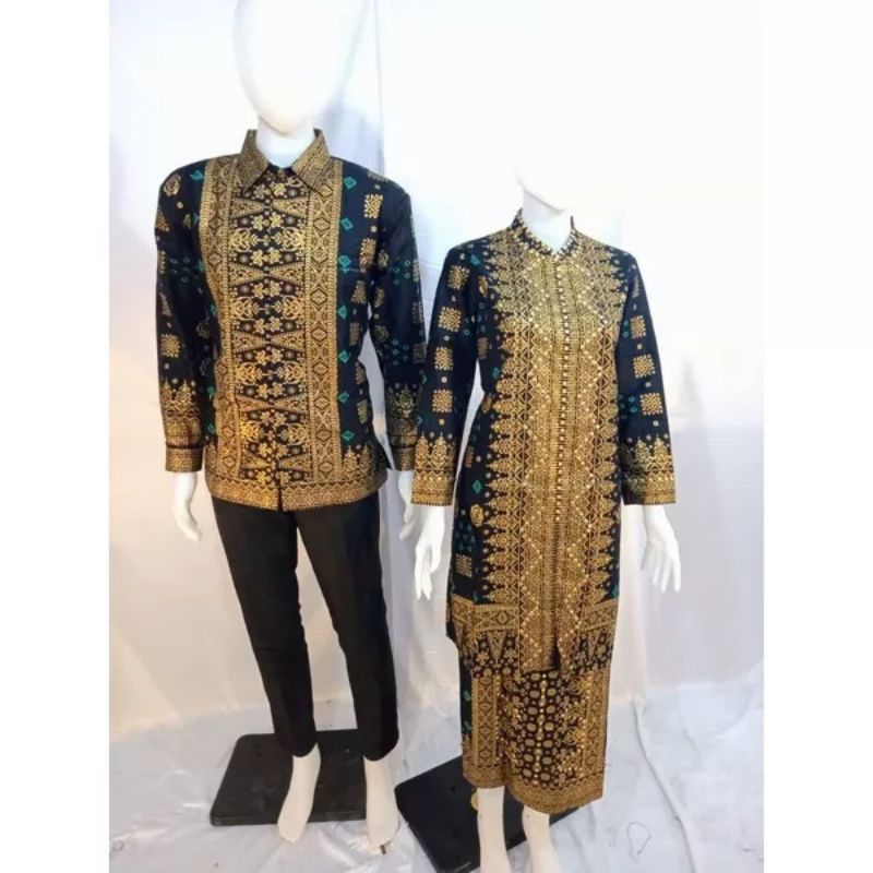 HITAM Set Of SONGKET PALEMBANG Black GOLD BATIK Clothes COUPLE Sogan ...