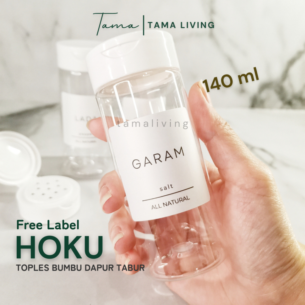 Putih [tama]hoku Toples Bumbu Kitchen Tabur 140ml White Free Label 