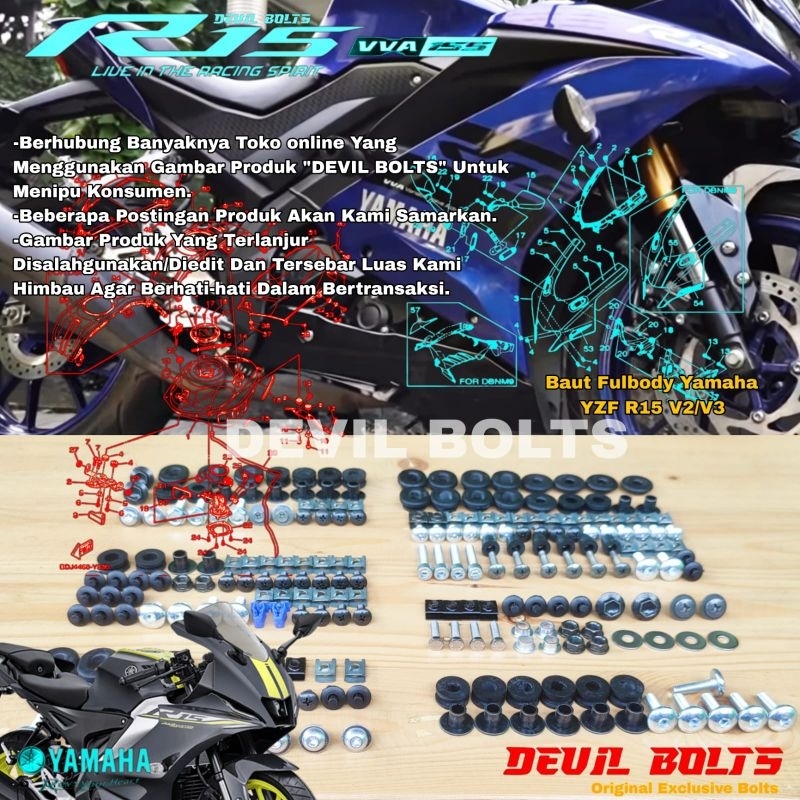 Full Body Bolt Yamaha YZF R15 V2V3/Bolt Fullset Body Yamaha R15