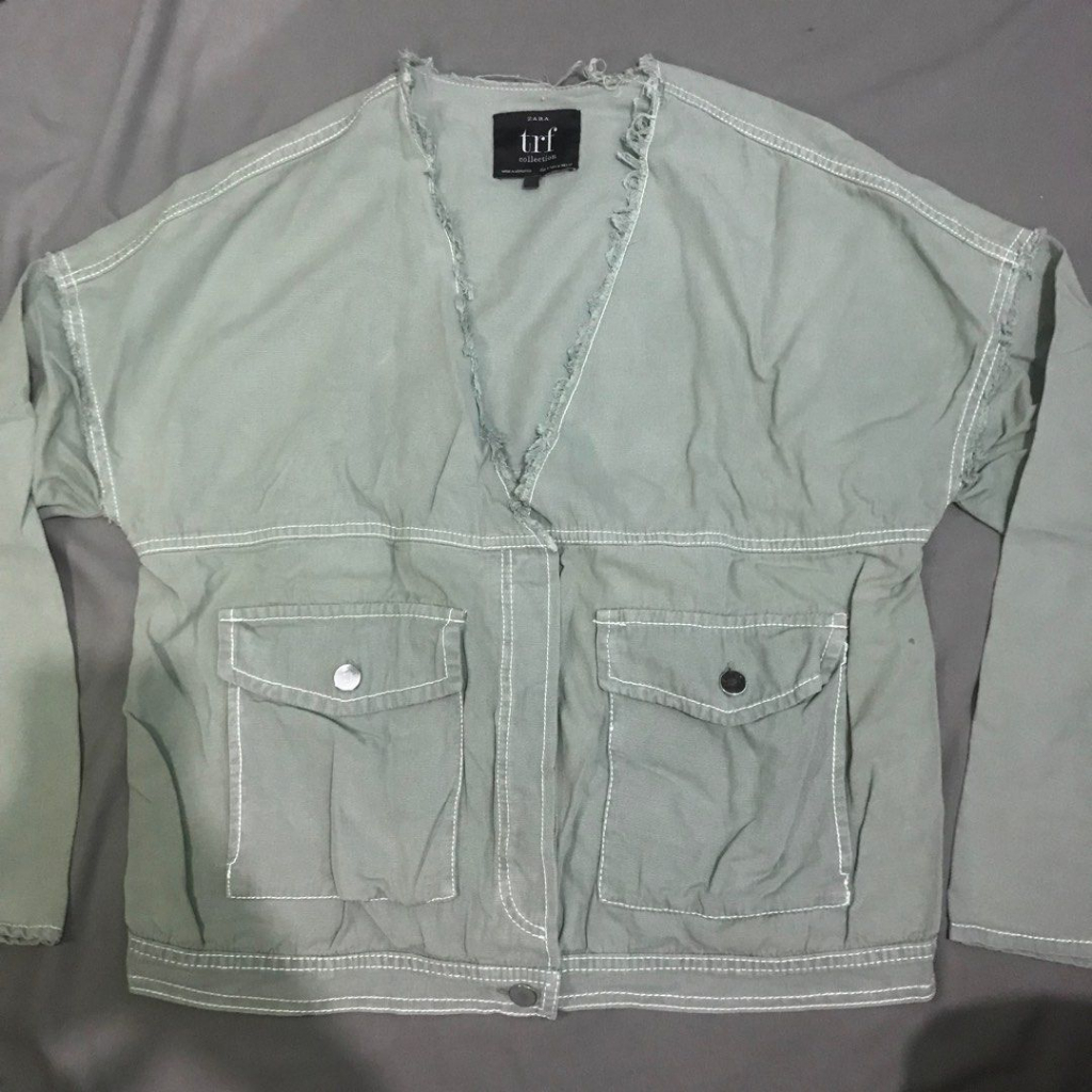 Sage green denim loop jacket