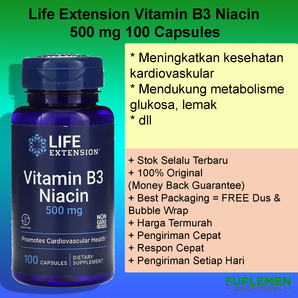 Life Extension Vitamin B3 Niacin 500mg 100 Capsules 500mg B 3 Niasin
