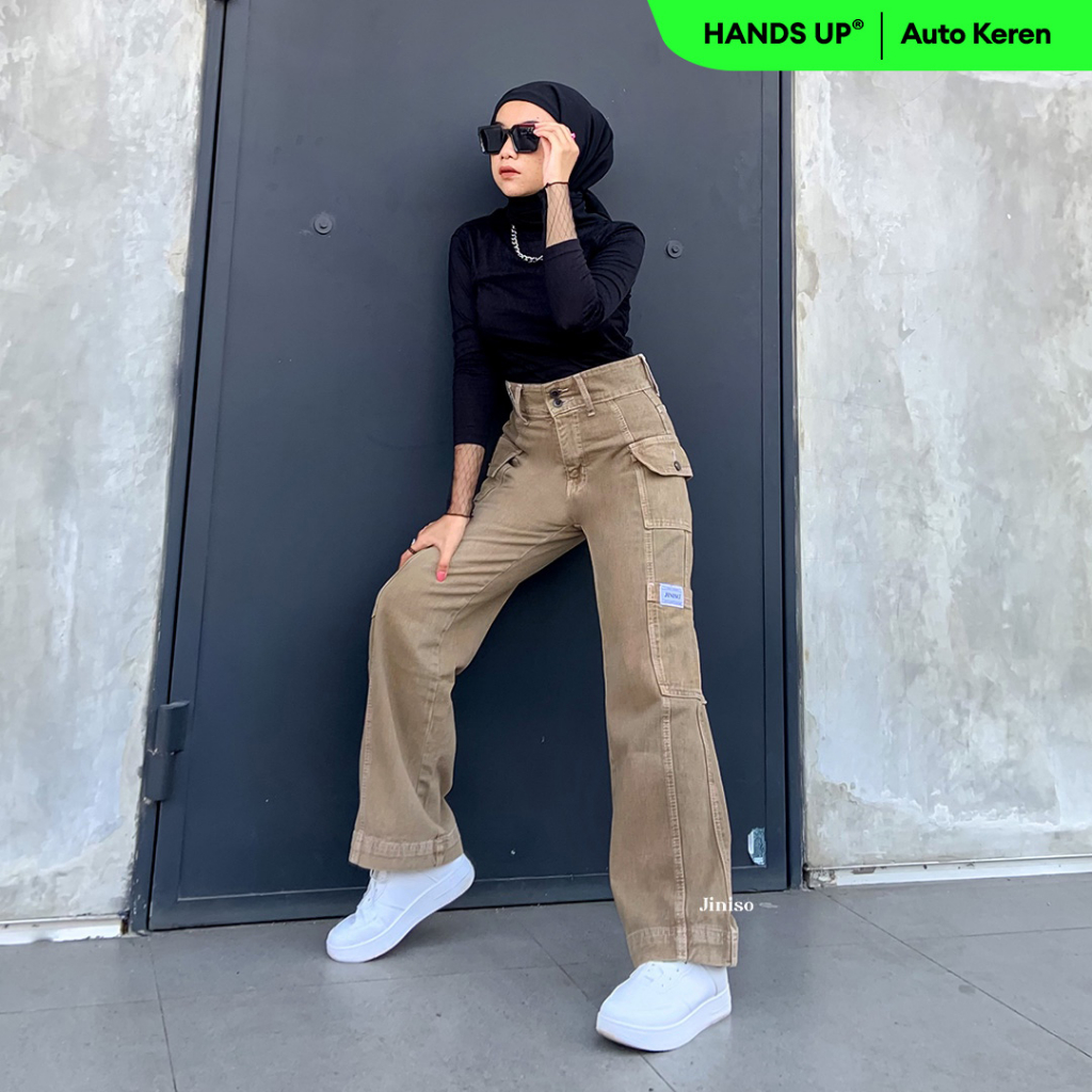 JINISO Cargo Baggy Highwaist Jeans 412 HANDS UP Shopee Malaysia