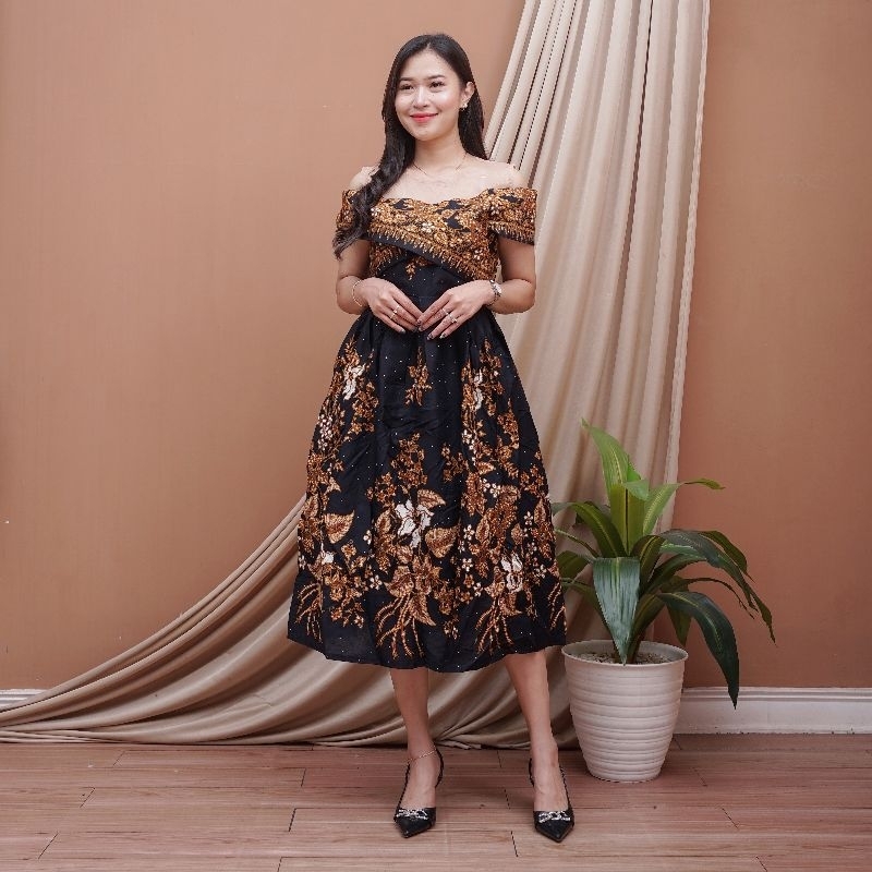 Sabrina party dress batik party dress latest party dress contemporary dress Shopee Malaysia