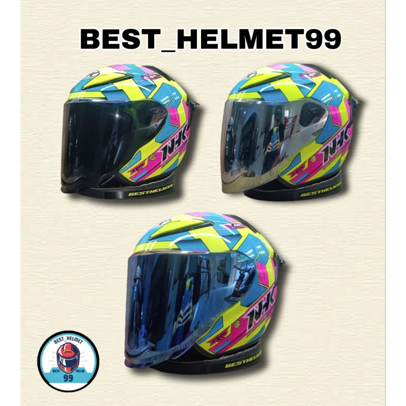 Half FACE CUBE BLUE/YELLOW Helmet 2D SPOILER Handsome Package | Shopee ...