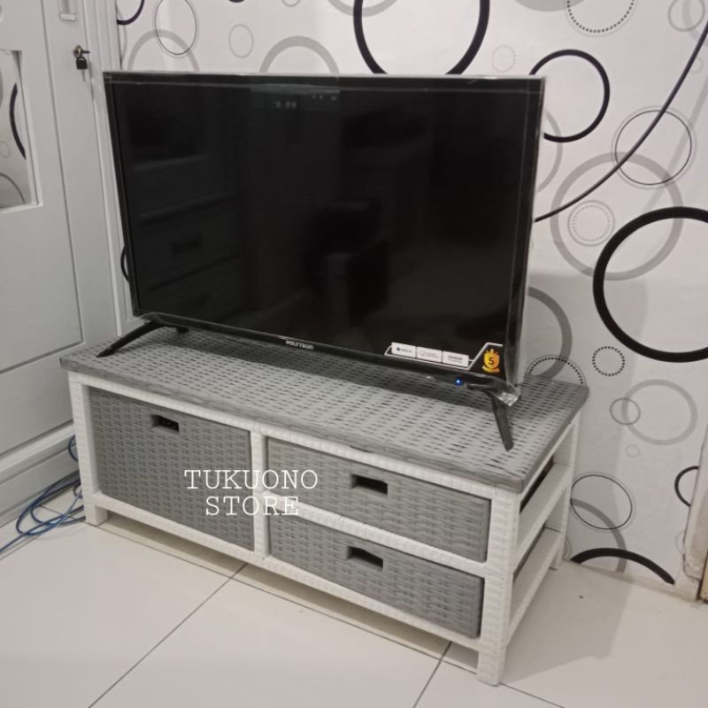 Minimalist Rattan TV Table 3 Shelf/Drawer 1+2 Synthetic Rattan/Multipurpose Box Storage Shopee