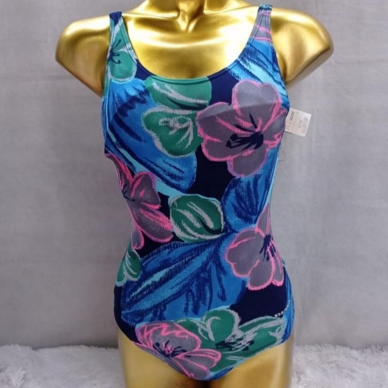 Floral Blue Leotard Swimsuit Shopee Malaysia