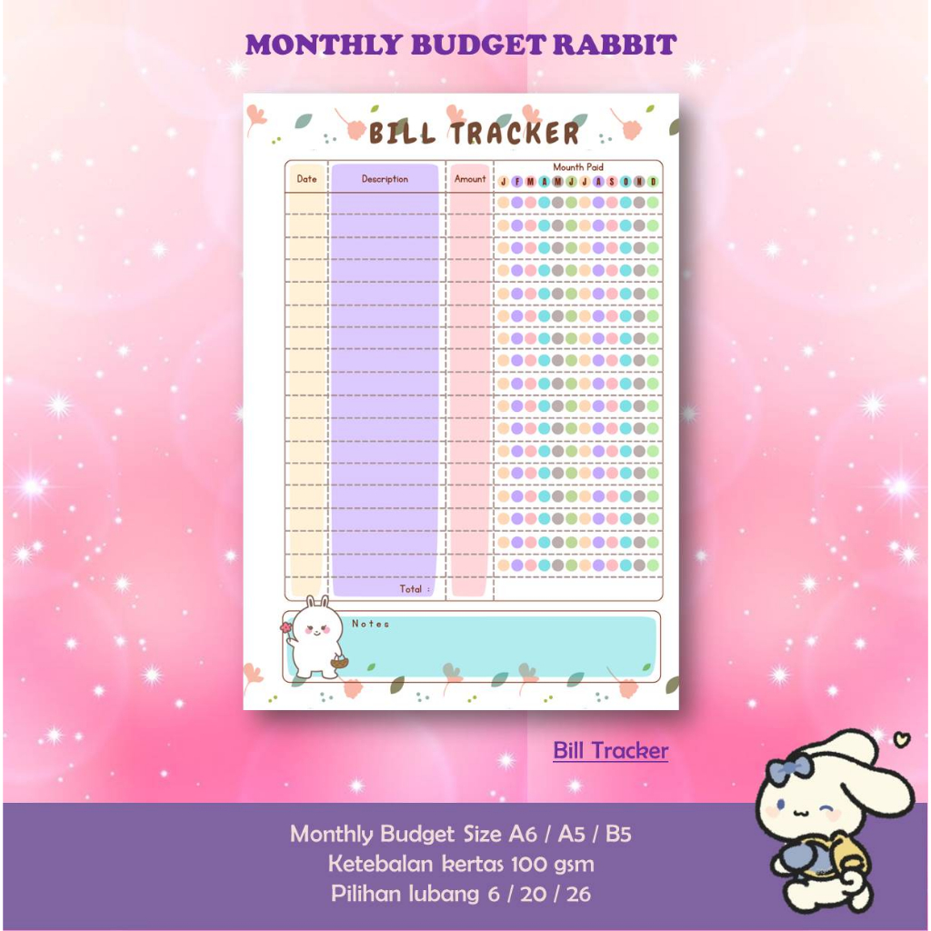 Monthly BUDGET Rabbit PLANNER CASHFLOW FINANCIAL Notes MONTHLY Release ...