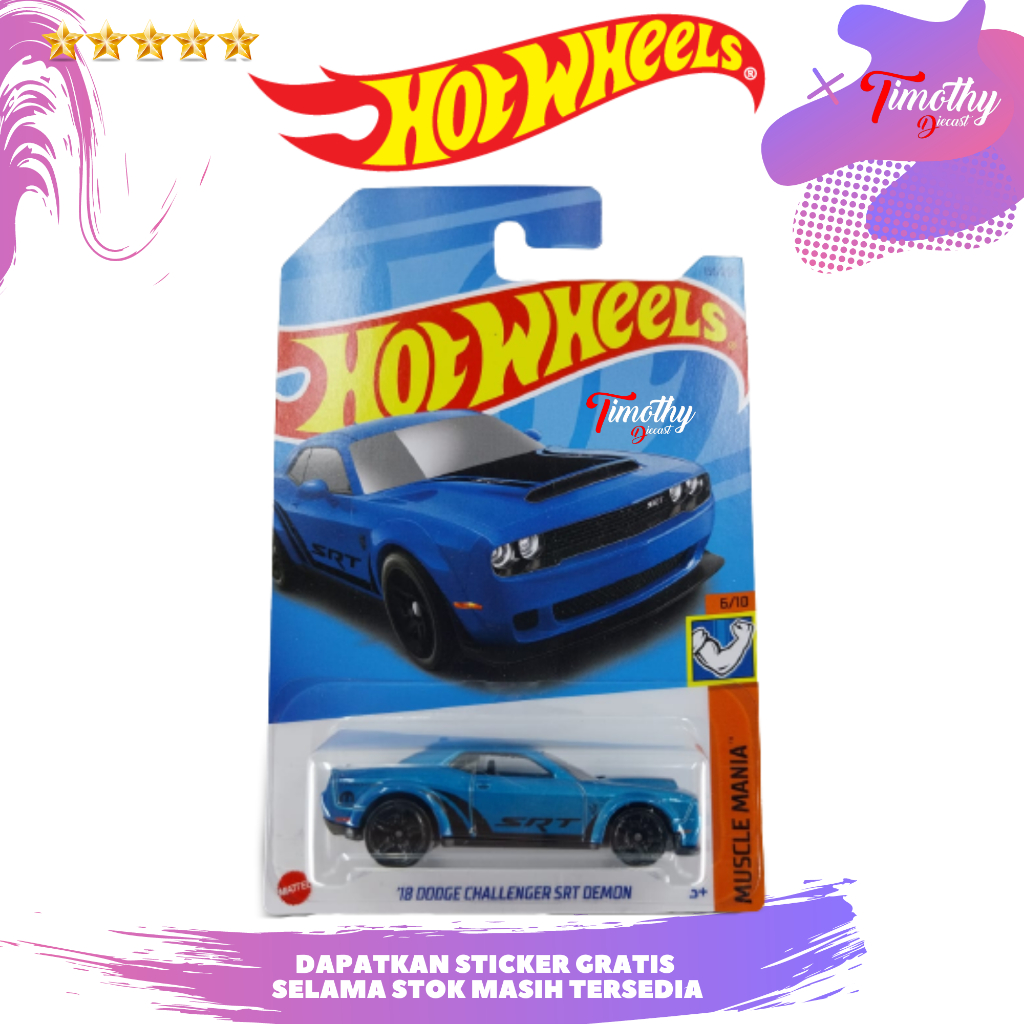 Hot Wheels 18 Dodge Challenger Srt Demon Blue Muscle Mania Shopee