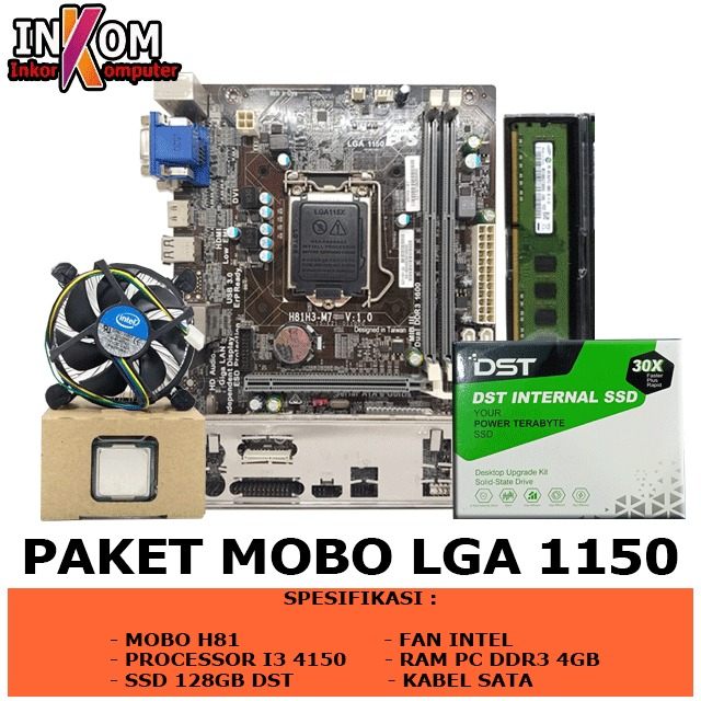 Package Mobo H81 Socket LGA 1150 DDR3 Plus RAM SSD Processor I3 4150 ...