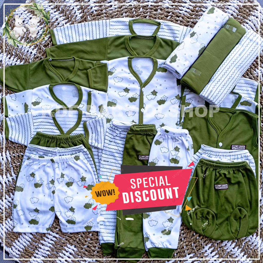 HIJAU 21pcs Package Of Newborn Baby Supplies olive Green Series 18pcs