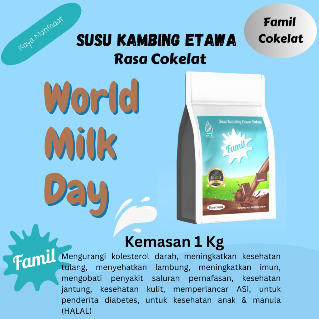 Pure Etawa Goat Milk Powder With Chocolate Flavor 1000 Grams/1Kg Halal