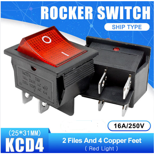 MERAH TOMBOL Power On Off Button Switch Rocker Switch Big Red 4 Pin ...