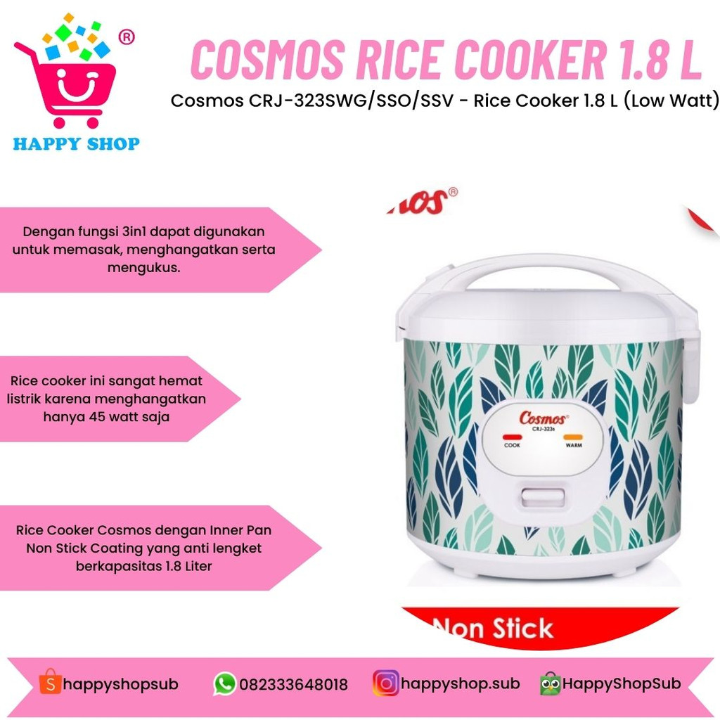 Cosmos CRJ323SWG/SSO/SSV Rice Cooker 1.8 L (Low Watt) Shopee Malaysia
