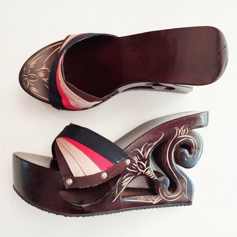 KAYU Women s wooden wedge sandals 12cm carved kelom geulis sandals 12cm