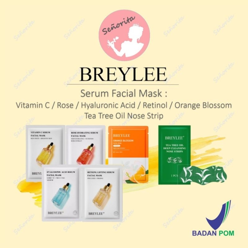 Breylee SERUM FACIAL MASK Hyaluronic Acid/Rose Hydrating/Retinol Lifting/Vitamin C Tea Tree