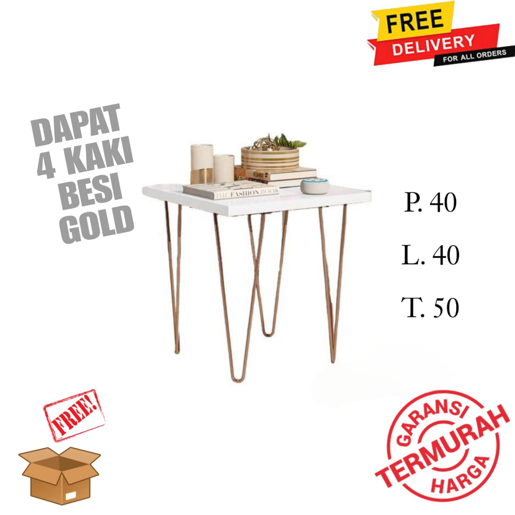 Putih Guest Table White 40x40 Minimalist Gold Work Study Table Room 