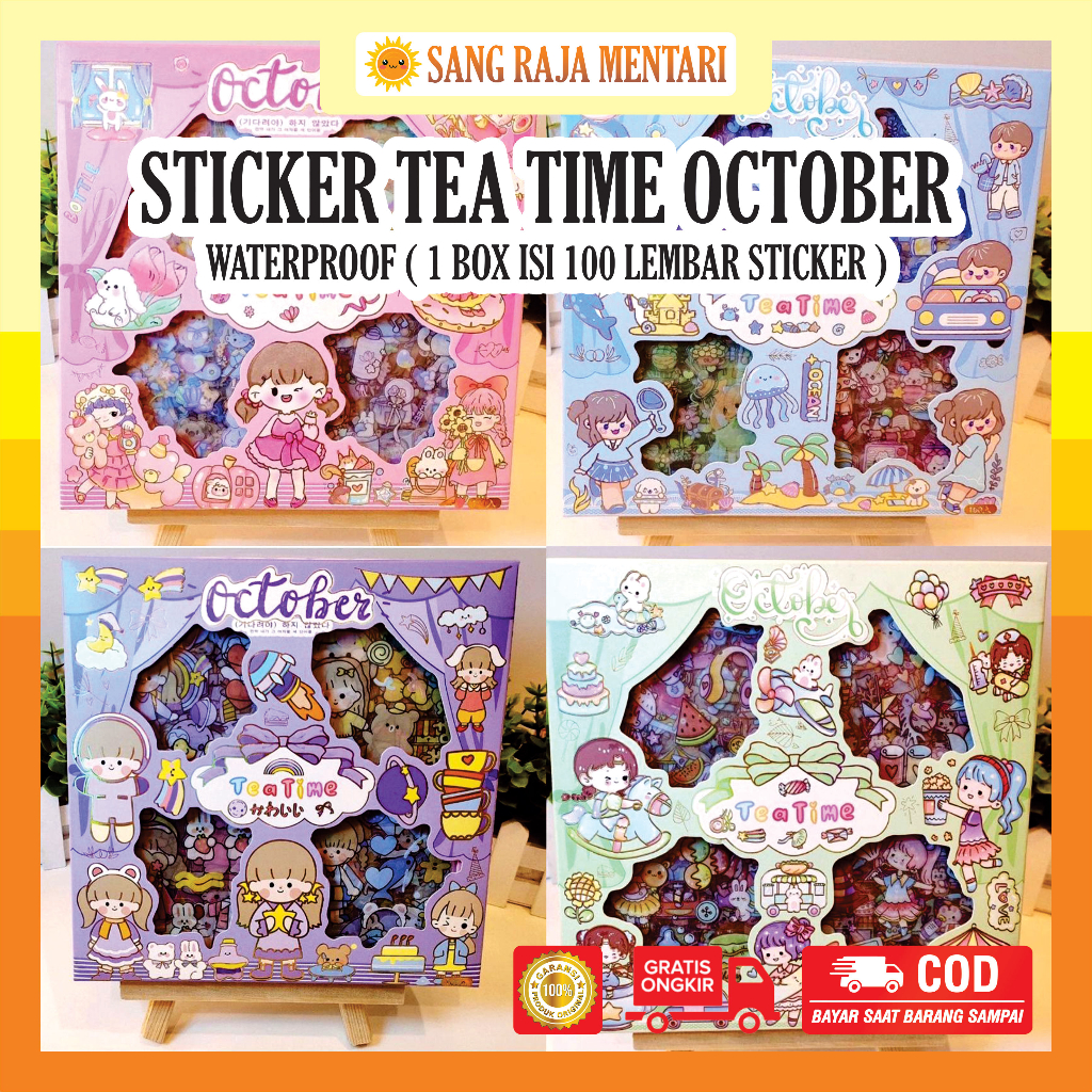 Sticker Tea Time October Waterproof Get A Box Of 100 Sheets | Korean ...
