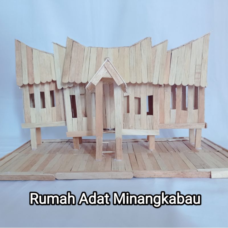 Miniature Of The Traditional House Of Gadang From Sumatra Minangkabau Made Of Ice Cream Sticks
