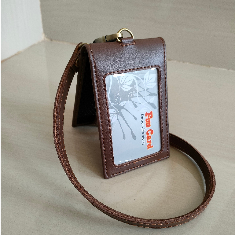 GANTUNGAN 2face Genuine Leather Name tag nametag id card holder