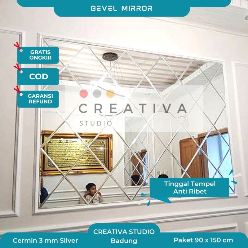 Creativa 150x90 Aesthetic Wall Decor Diagonal Bevel Mirror Glass 30cm ...