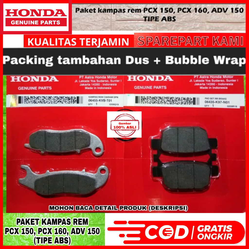 BRAKE PADS FRONT & REAR FOR PCX 150/160 ABS & ADV 150/160 ABS & STYLO ...