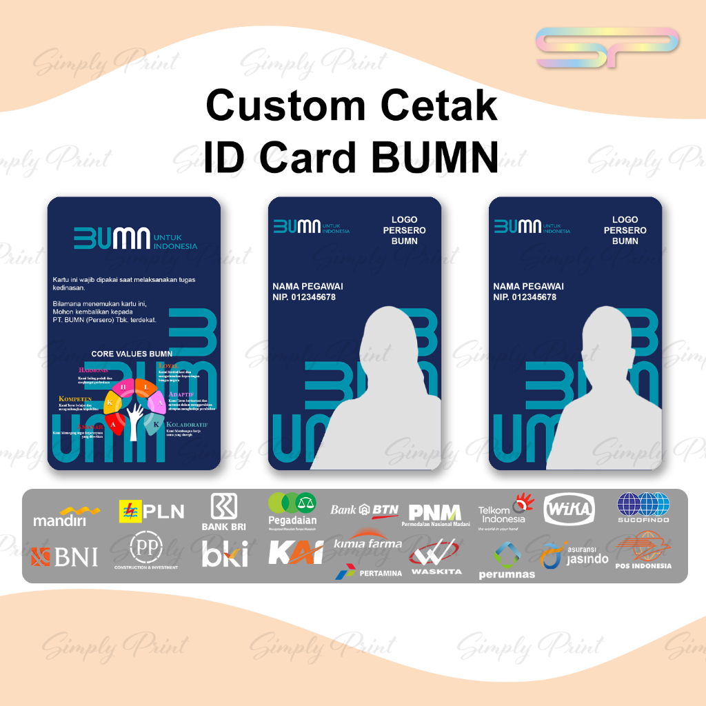 Custom Print ID Card BUMN (Self-Invited Supervisor,BNI,BTN,BRI,Telkom ...