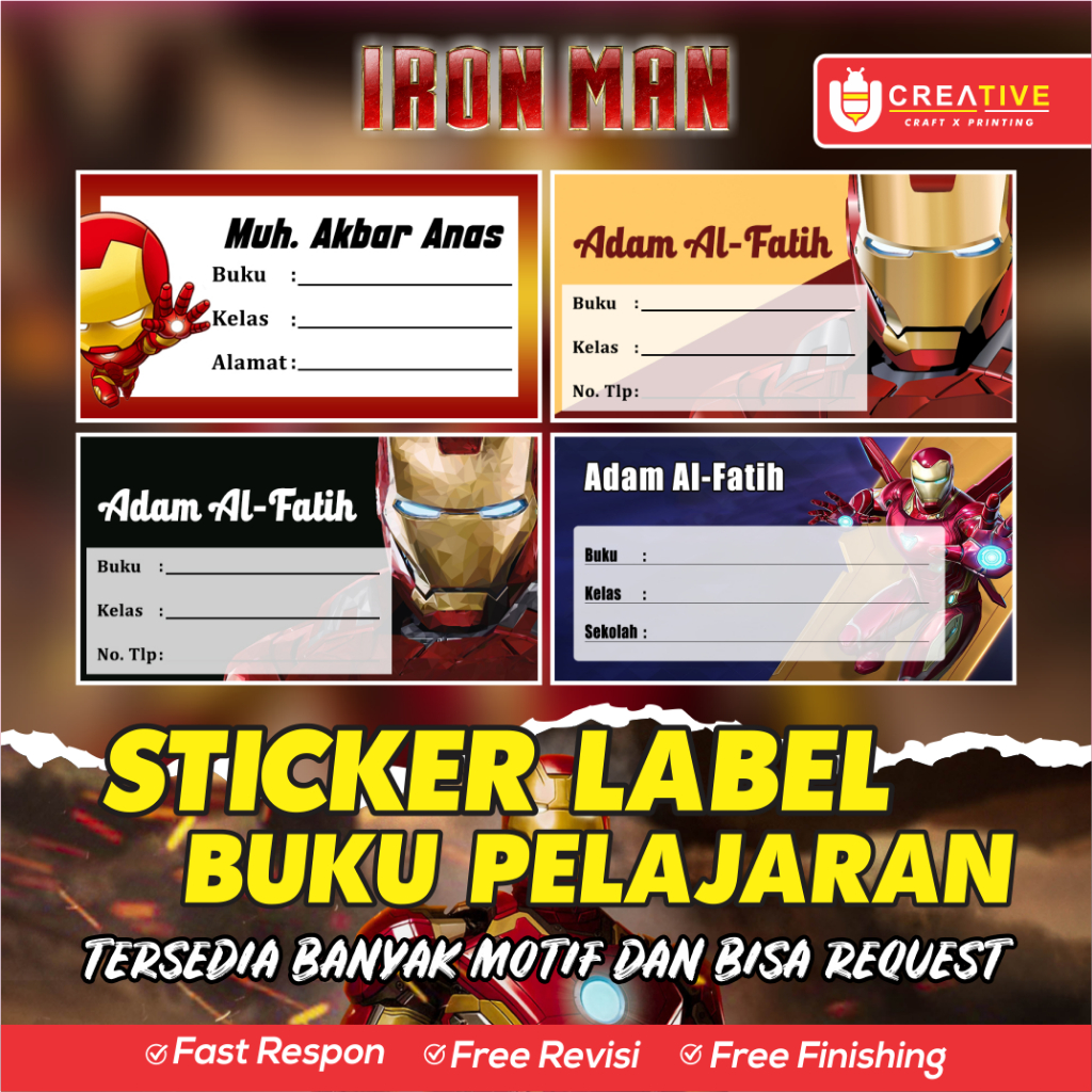 Textbook Sticker/Label Can Custom Name (20pcs) Iron Man Theme | Shopee ...