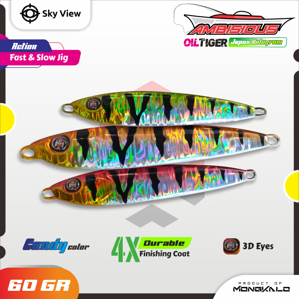 Metal Jig Bait 60gr 60grm Mongkalo Ambisious Oil Tiger Micro Jig Bait