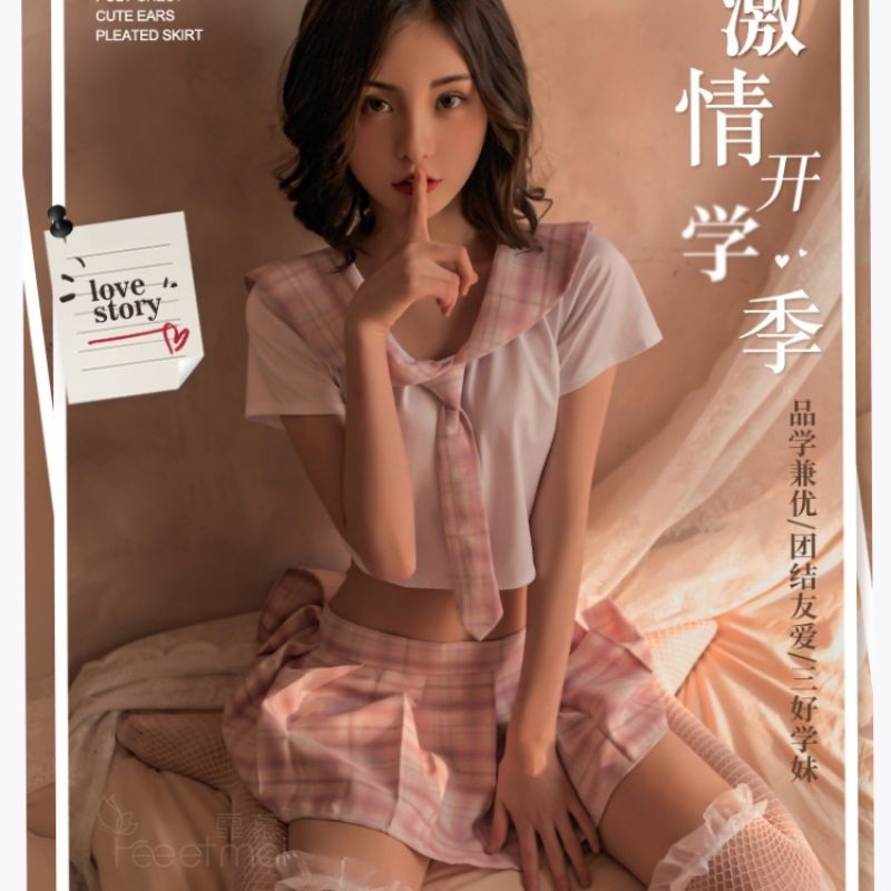 Japanese Sexy Transparent Sheer Pink Sailor Short School Uniform Lingerie SD01983